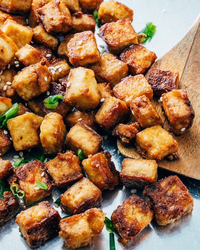 Baked Tofu on baking sheet.
