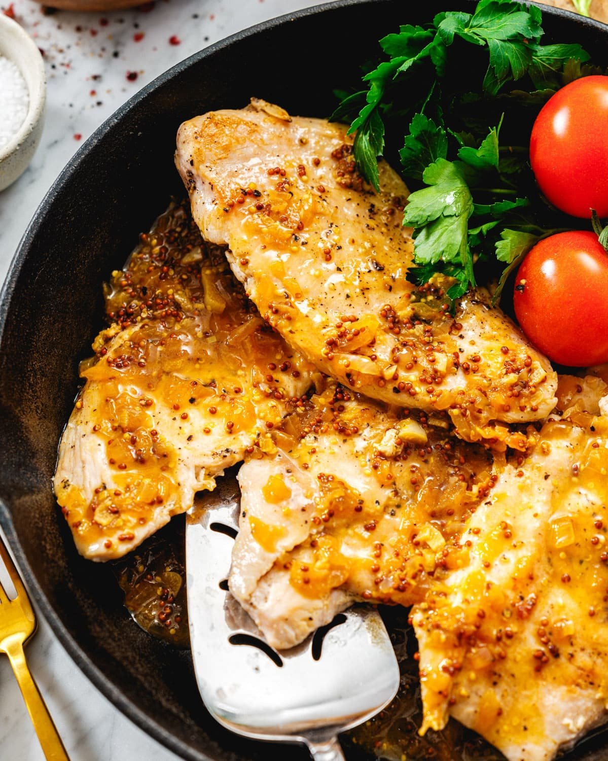 Chicken Paillard in pan